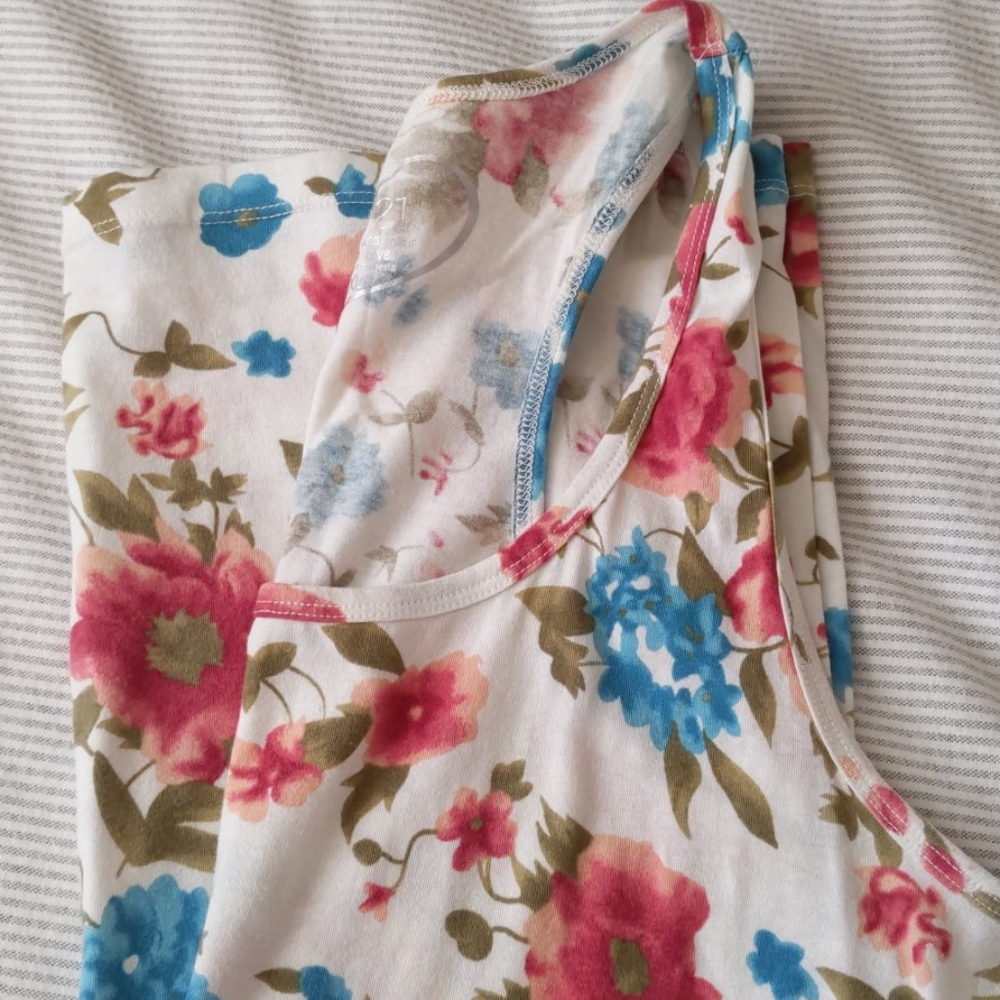 Cream floral racerback tank top